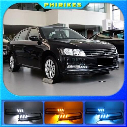 1 Pair LED DRL Daytime Running Light for Volkswagen VW Lavida 2015-2017 with Yellow Trun Signal Light Blue Night Lamp