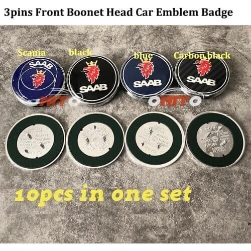 10pcs for Saab 9-3 9-5 93 95 BJ SCS Front Head Boonet Rear Tail Car Emblem Label Badgel 68mm 2.68inch Auto Hood Covers