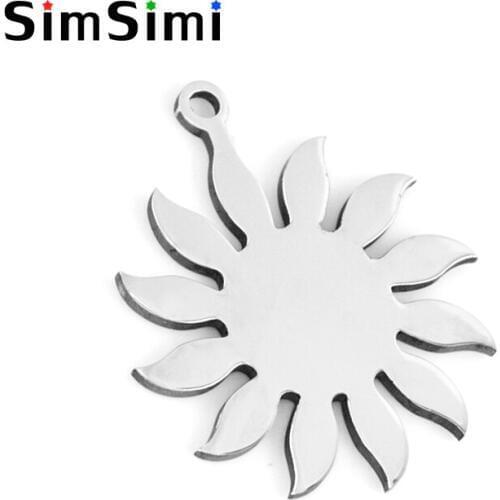 Simsimi sunflower pendants Sun necklace charms for women flower petal Pendant high polish stainless steel wholesale 50pcs