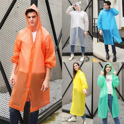 2021 Reusable Transparent Thickened Waterproof Raincoat Tourism Outdoor Hiking Rain Poncho Raincoat Hooded Rain Coat