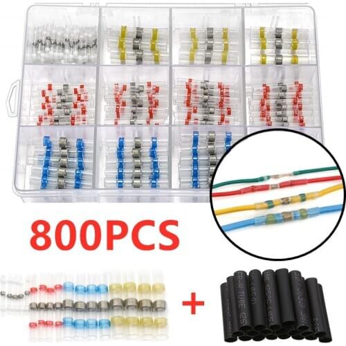 250/800PCS Solder Seal Sleeve Wire Connectors Kit Heat Shrink Tube Butt Connector Waterproof Insulated Electrical Wire Terminals