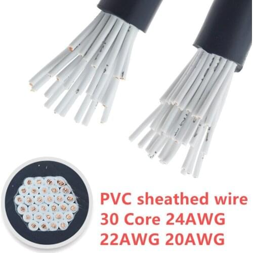 30 Cores Multi-core control cable RVV0.2/0.3/0.5/0.75/1MM Copper Wire Conductor Electric Cable Black soft sheathed wire