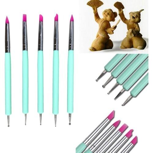 5pcs/set 2 Way Pottery Clay Ball Styluses Tools Polymer Clay Sculpture Silica gel Dotting Pen DIY Nail Art Craft hand tool