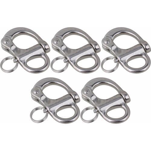 304 Stainless Steel 50mm Rigging Sailing Fixed Bail Snap Shackle Hard Silver 5pcs