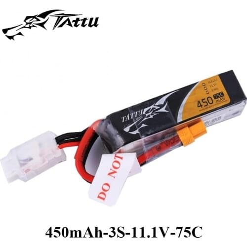Ace Tattu Lipo Battery 7.4v 7.6v 450mAh 1s 2s 3s 4s 75C 95C with XT30 Plug Long size RC Batteries for 120 Size FPV Drone Frame