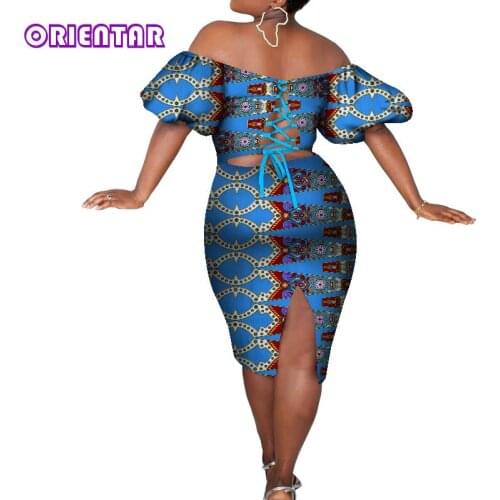 African Dresses for Women African Print Slash Neck Sexy Club Bandage Dress Ankara Maxi Dress Bazin Riche Clothing WY8305