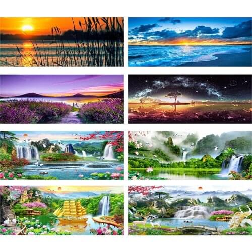 5D DIY Diamond Painting Scenery Waterfall Sunset Full Round Drill Mosaic Kit Rhinestone Art Picture Set Home Decoration Craft