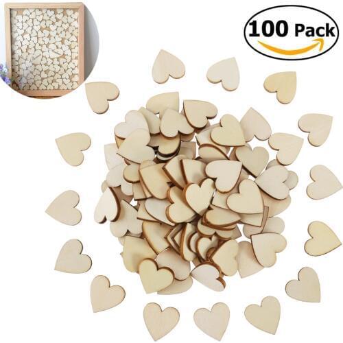 ANGRLY DIY Blank Heart Wood Slices Discs for Wedding DIY Crafts Embellishments Christmas Decoration(Wood Color)