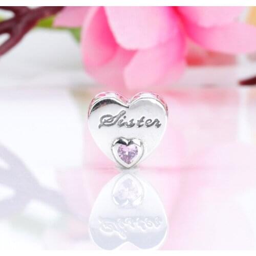 S925 Sterling Silver New European And American Sisters Love Heart-shaped Beaded Diy Bracelet Accessories Beads
