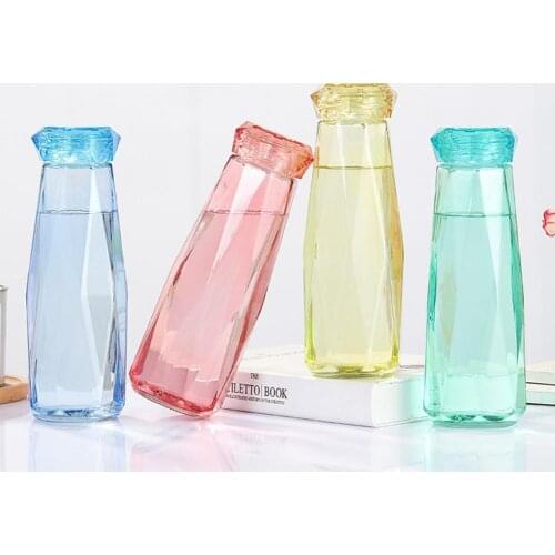 420ML Rhombus Water Bottle Portable Glass Fruit Juice Drinking Cup Diamond Water Kettle for Outdoor Sports Travel