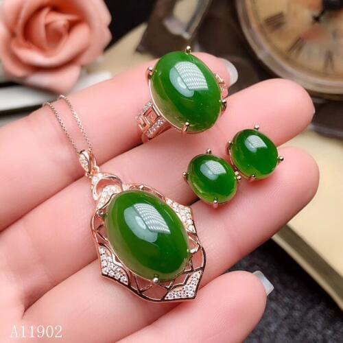 KJJEAXCMY boutique jewels 925 sterling silver inlaid natural gemstone jasper female necklace chain pendant earrings set support