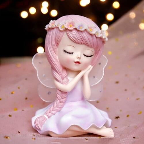 Flower fairy girl ins style girl heart wreath room decor home decoration crafts Garden Miniatures Lovely Resin Crafts Figurines