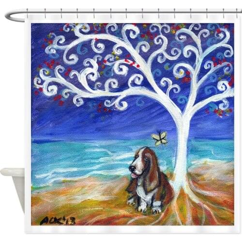 Design Basset Hound Spiritual Tree Decorative Fabric Shower Curtain Bathroom Polyester Waterproof Decor