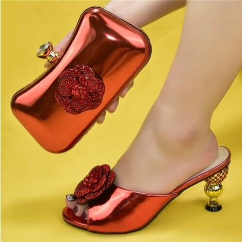 Doershow fashion Shoes and Bag Set African Sets red Color Italian Shoe Bag Set Decorated with Rhinestone High Quality!SPU1-4