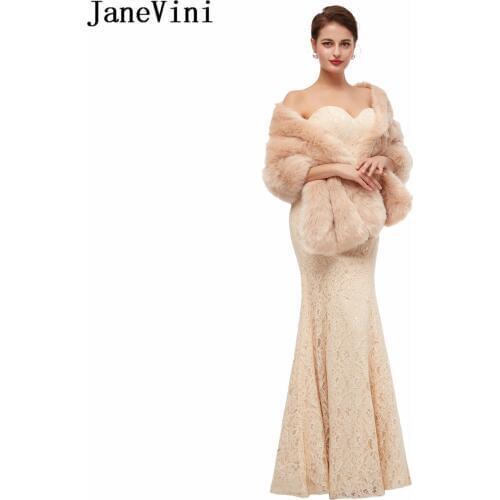 JaneVini Elegant Winter Women Shawl and Wrap Bridal Faux Fur Bolero Outerwear Cape Mariage Soft Wram Jacket Wedding Accessories