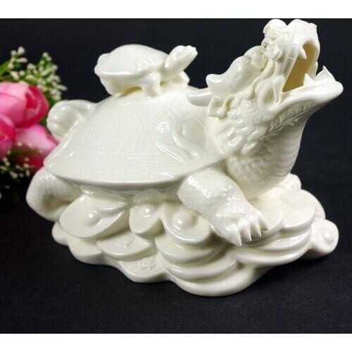 Exquisite Interesting Chinese White Porcelain Auspicious Dragon Turtle Decoration Statue