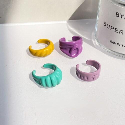 Geometric Opening Resin Rings for Women Colorful Large Square Acrylic Golden Bead Colorful Ring Female Party Aesthetic Jewelry