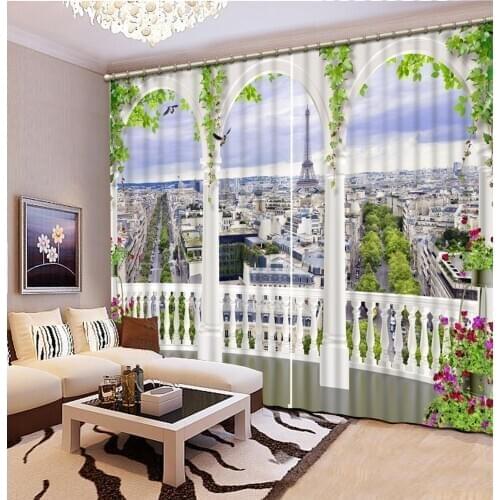 City building outside the window curtains 3D Curtain Luxury Blackout Window Curtain Living Room bedroom kitchen door curtains
