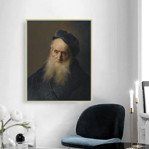 Citon Canvas Art Oil painting Jan Lievens《Old Bearded Man Wearing a Cap》Artwork Poster Picture Modern Wall decor Home Decoration