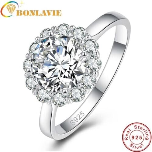 925 Sterling Silver Rings 8MM Round Big Crystal White CZ Rings for Wedding Engagement S925 Fine Jewelry Women Romantic Ring