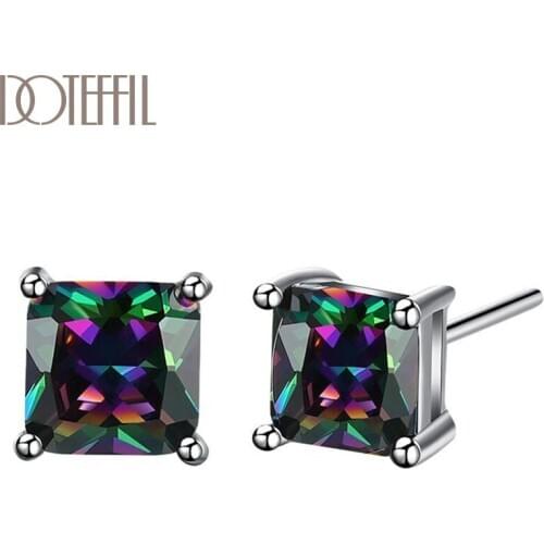 DOTEFFIL 925 Sterling Silver Color AAA Zircon Square Earrings Charm Women Fashion Jewelry Wedding Party Gift