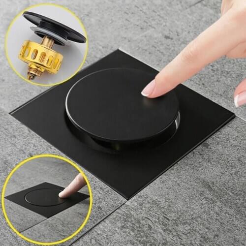 Square Bounce Floor Drain Pop Up Floor Drain-Floor Cover Deodorant Anti-odor Brass Push Down Drain Plug for Bathroom Shower