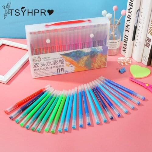 Dual Tip Lettering Markers 12/24/36/48/60 Colors Brush Pen Markers for Sketching Portable Calligraphy Pen Set Art Supplies