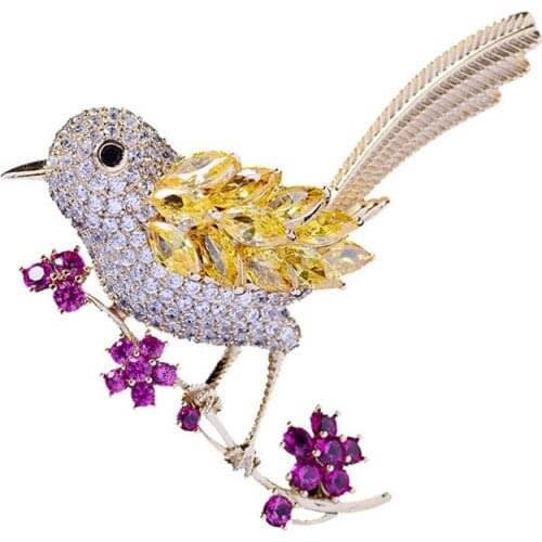 Fashion Sparkling Multicolors Cubic Zirconia Bird Brooch For Women High Quality Metal Bird Lapel Pins Jewelry Drop Shipping