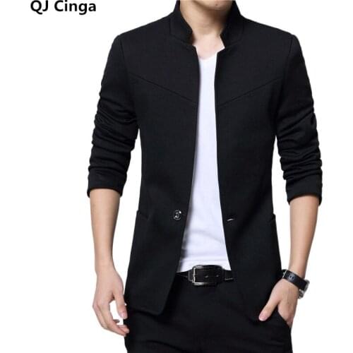 Black Stand Collar Blazer Coat Men Fashion Slim Fit Jacket Gray Navy Spring/Autumn Mens Suit Tops Plus Size S-4XL 5XL