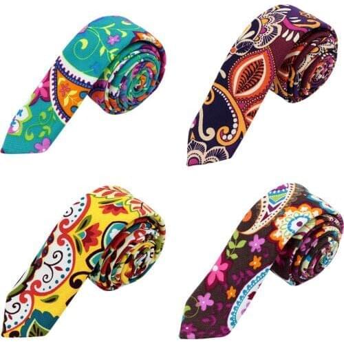 Men Neck Tie Linen Skinny Tie Paisley Print Neckties Casual Men Retro Neckwear Female Ties For Men Wedding Party