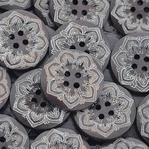 New! 50 Pcs Flower Pattern Round Wooden Sewing Buttons 4 Holes Scrapbooking DIY 25mm ABZO