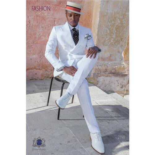Groomsmen White Groom Tuxedos New Arrival Men Suits Peak Lapel Best Man 2 pieces Bridegroom Suit ( Jacket+Pants+Tie ) C582