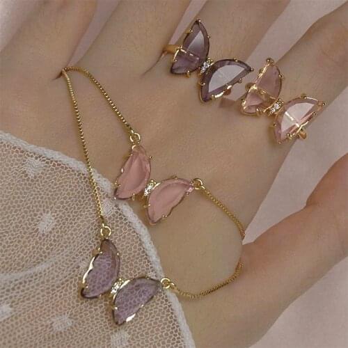 New Gold Plated Zircon Butterfly Ring Multi-Color Opening Adjustable Butterfly Ring For Women Girls Fashion Jewelry Gifts