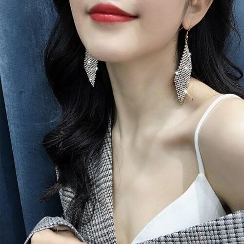 New Bridal Long Tassel Dangle 92S Silver Earrings Sparkling Rhinestone Crystal Wedding Jewelry For Women Accessory