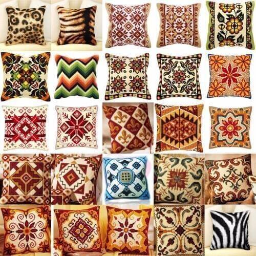 Pattern Style NEW DIY Needlework Kit Acrylic Yarn Embroidery Pillow Tapestry Canvas Cushion Front Cross Stitch Pillowcase