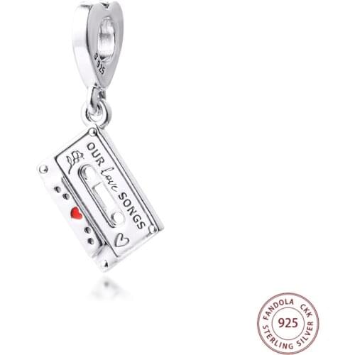 Fits Pandora Bracelet Vintage Cassette Dangle Charms Original 25 Sterling Silver Beads DIY Jewelry Making Berloque 2021 New