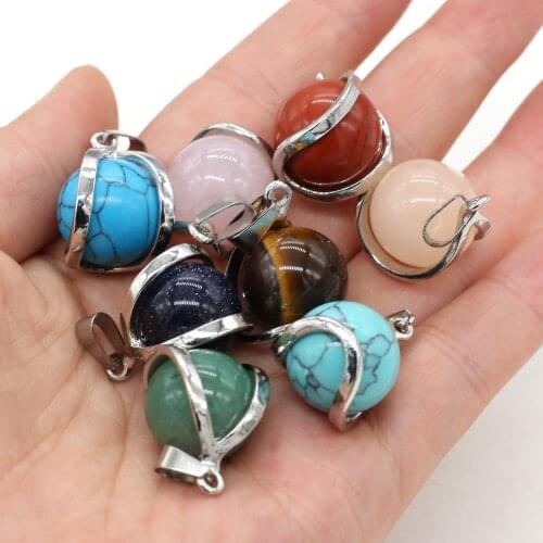 Natural Stone Pendant Round-Shaped Metal Alloy Semi-Precious For Jewelry Making DIY Necklace Bracelet Earrings Accessory