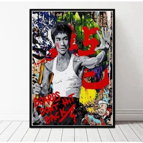 Chinese Kong-fu Bruce Lee Canvas Art Posters Boards Don't Hit Back Abstract Street Wall Art Pistures for Modern Home Decor