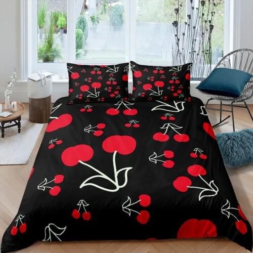 Home Textiles Luxury 3D Cherry Print Duvet Cover Set 2/3 Pcs Pillowcase Kids Bedding Set AU/EU/UK/US Queen and King Size