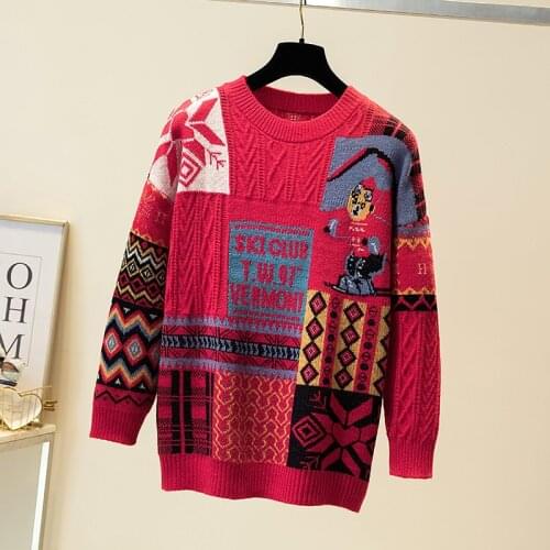 2020 Christmas Knitted Sweater Woemn Jumper Korean Loose Plus Size O-Neck Long Sleeve Oversize Couples Casual Pullovers Tops