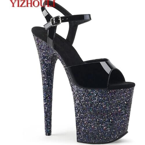 8 inch sandals, black sequins and soles for parties and nightclubs, 20 cm heels for models, dancing shoes