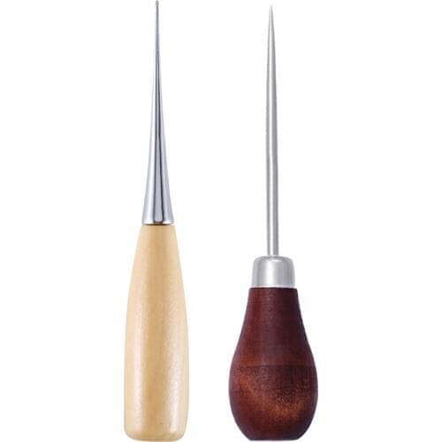 Wooden Handle Awls DIY Leather Tent Sewing Awl Pin Punch Hole Shoes Repair Tool Hand Stitcher Leather craft Needle