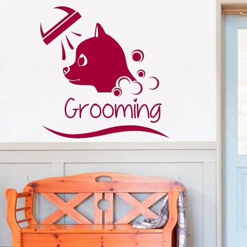 Dog Head Vinyl Wall Decal Animal Shower Grooming Words Wall Stickers Pet Salon Nordic Home Decoration Art Murals Creative C813