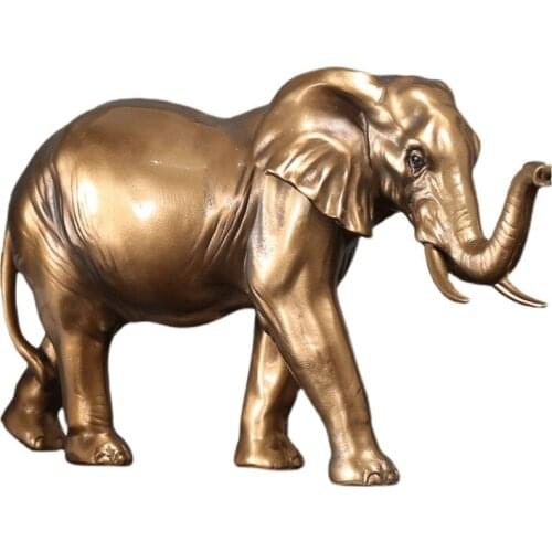 Modern Golden Imitation Copper Elephant Sculpture Table Decoration Figurines Art Simulation Animal Resin Crafts Home Decoration