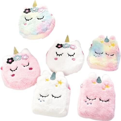 12 Styles Girls Shoulder Bag Cute Kawaii Plush Unicorn Messenger Bag Kids Keys Coin Purse Lovely Princess Mini Handbag