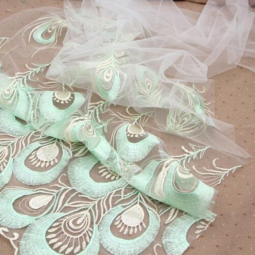 Light Green 150*100cm Volie Fabric feather flower embroidered Fabric for wedding decoration cloth free shipping