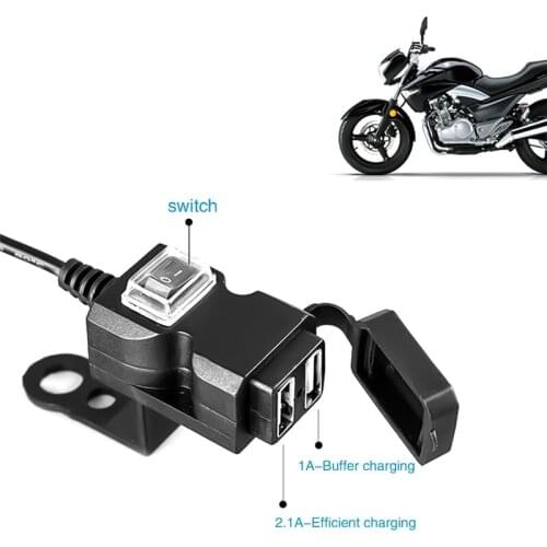 Dual USB Port 12V Waterproof Motorbike Motorcycle Handlebar Charger 5V 1A/2.1A Adapter Power Supply Socket for Phone Mobile