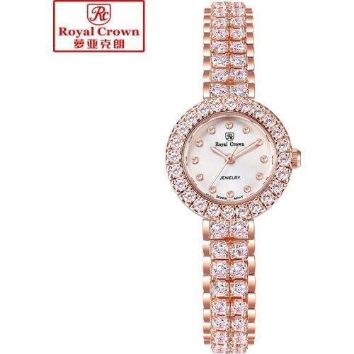 Royal Crown Lady Womens Watch Japan Quartz Jewelry Hours Fine Fashion Setting Crystal Bracelet Luxury Rhinestones Girl Gift
