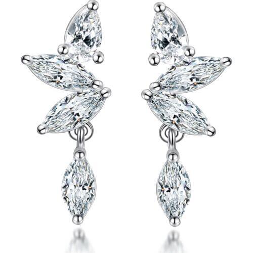 100% 925 sterling silver fashion shiny crystal water drop ladiesstud earrings wholesale jewelry birthday gift drop shipping