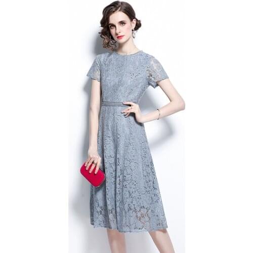 ZUOMAN Women Summer Elegant Blue Lace Dress Festa High Quality Office Party Robe Femme Runway Designer A-Line Casual Vestidos